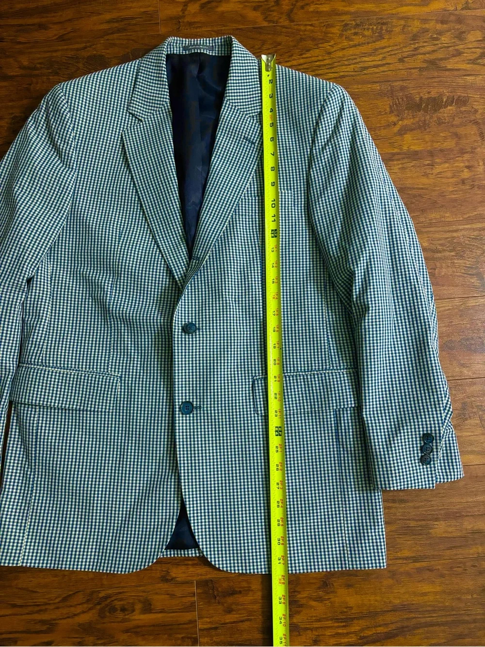 Orvis Sport Coat Navy Blue and White Gingham Plaid Dress Coat Size 40 R